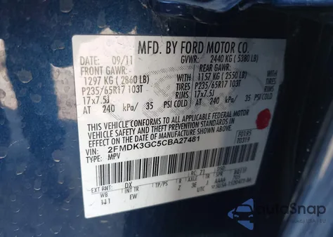 2012 Ford Edge Se из США, поврежденный, VIN 2FMDK3GC5CBA27481